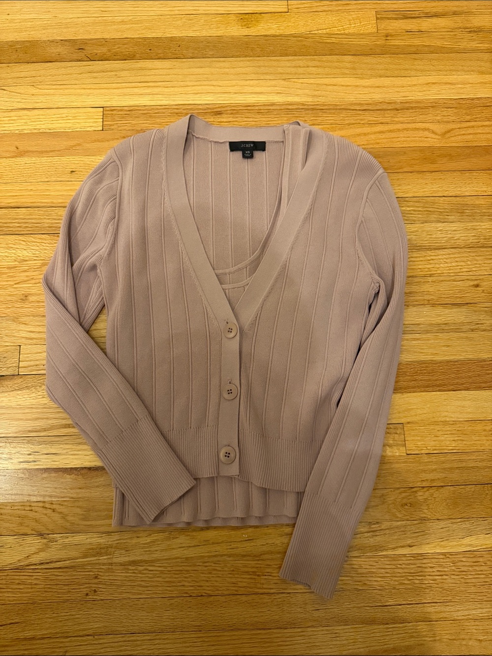J. Crew Women's Dusty Rose Ribbed V-Neck Button Cardigan and Tank Top Set